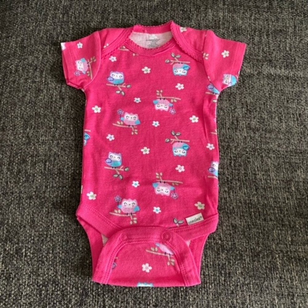 Baby Pink Onesie with Owls 0-3M